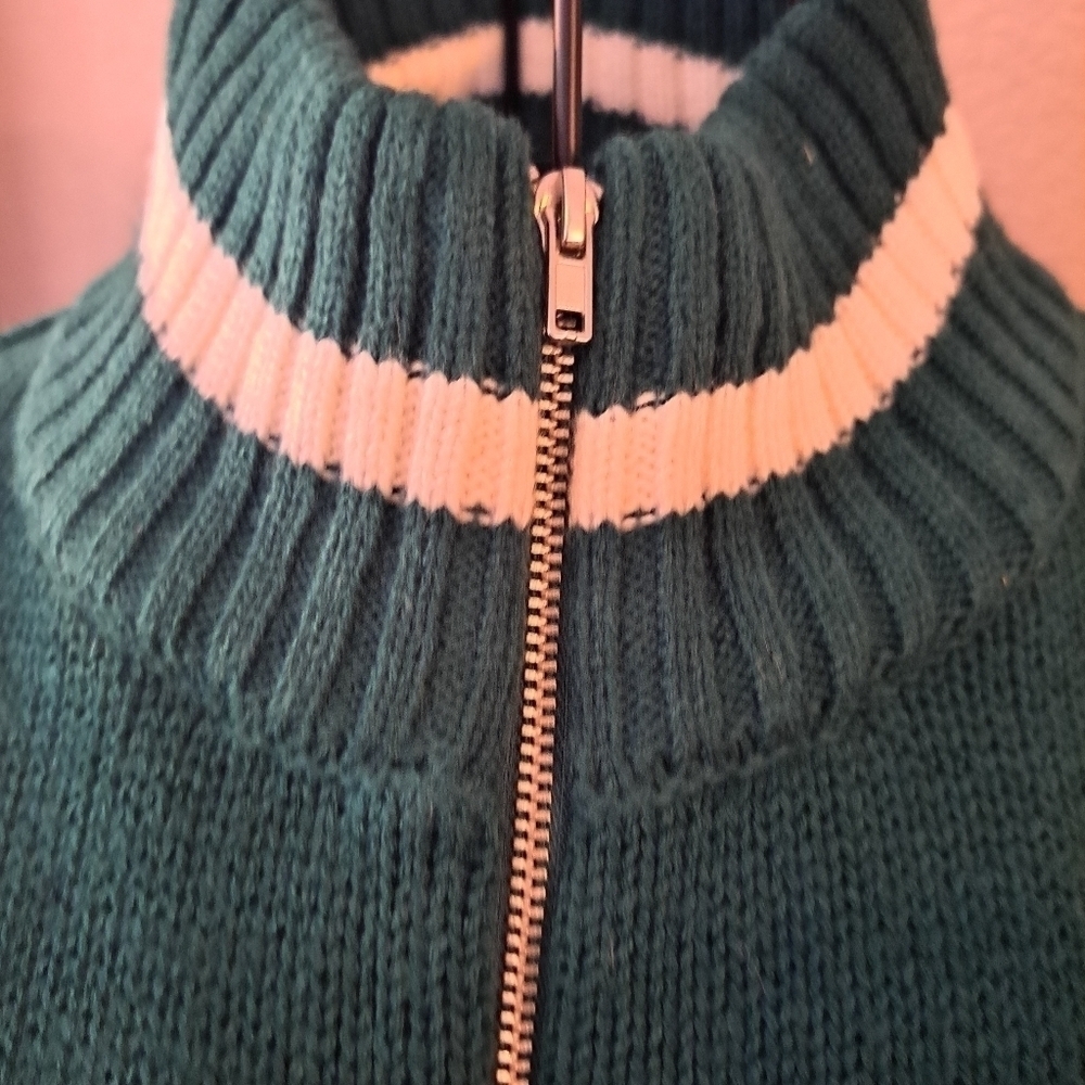 Green Women's Medium Zippered Sweater - Picture 2 of 4